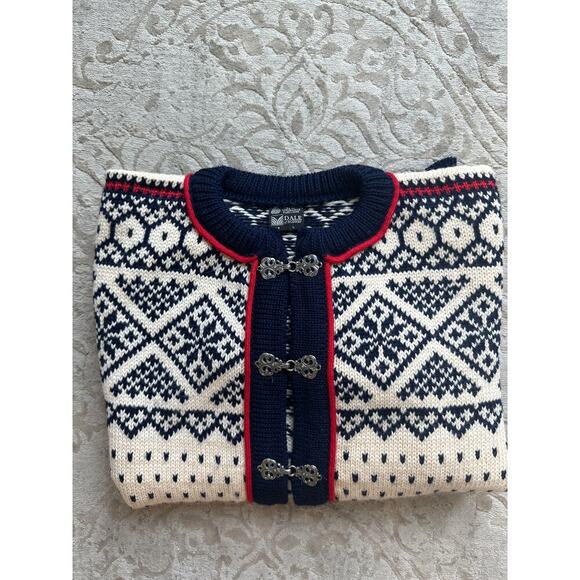 Dale of Norway Men's Wool Sweater L Nordic Cardigan Fair Isle Vintage - Picture 3 of 8